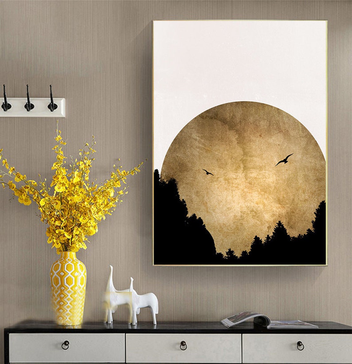 Painting Moon Wall Art Golden Moon Painting Golden Moon With Etsy