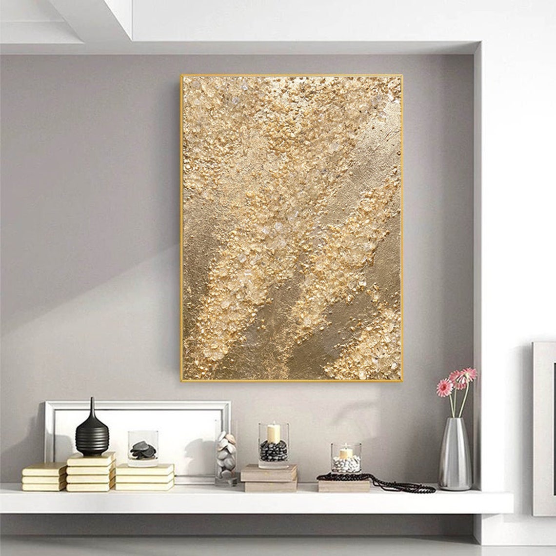 Gold Leaf Abstract Wall Art Gold Leaf Painting on Canvas Etsy