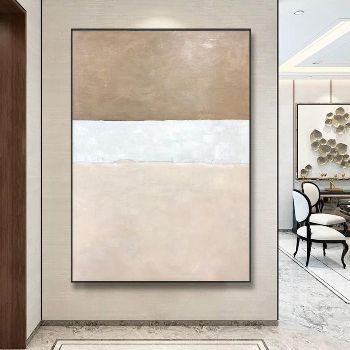 Painting Minimal Cream And Blush Canvas Art Pastel Wall Art Etsy