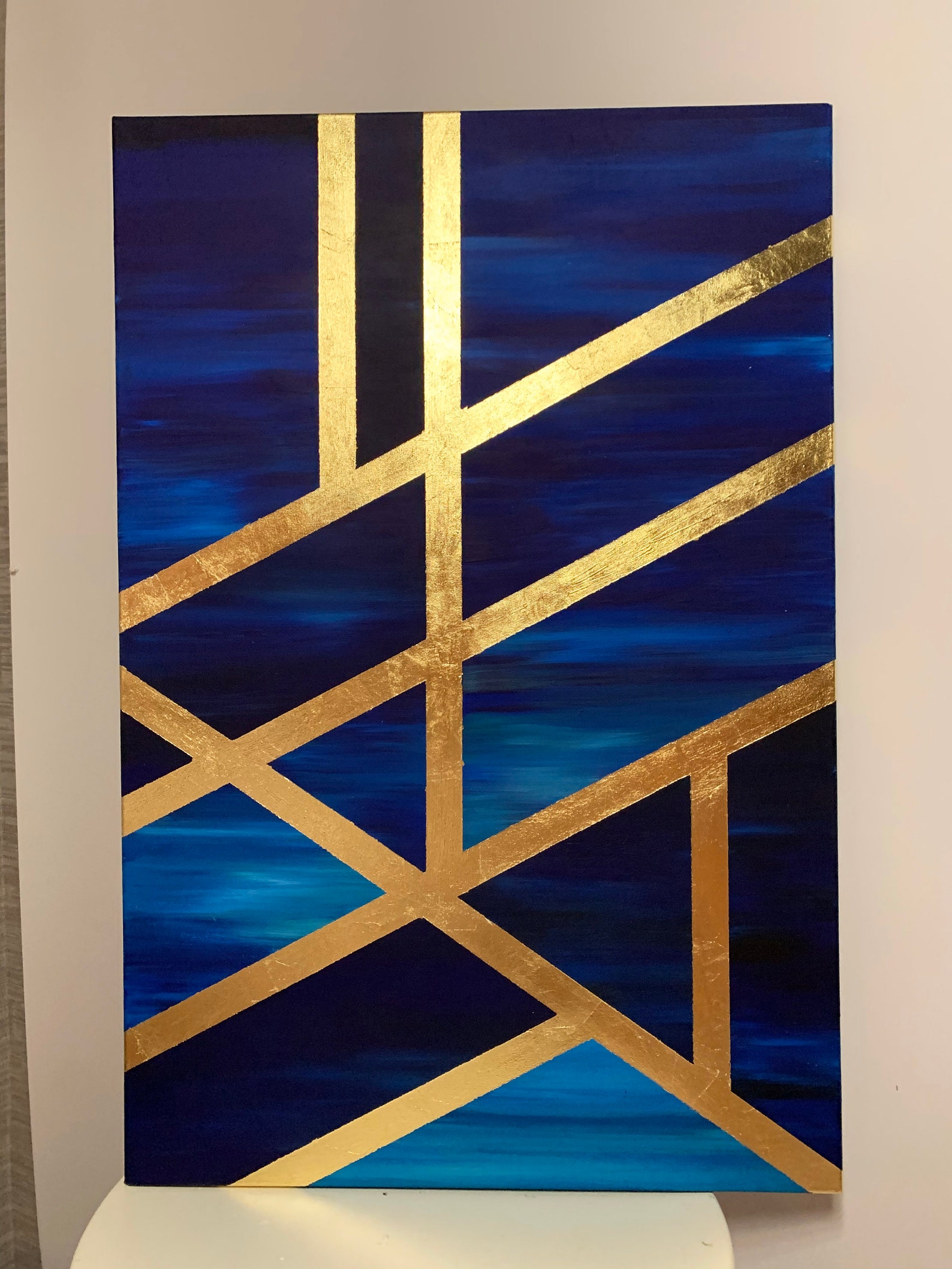 Abstract Gold Leaf Painting blue with gold leaf geometric Etsy