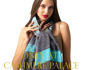 Modern design Fine wool handwoven blue purple yellow orange shawl scarf can be used in all seasons