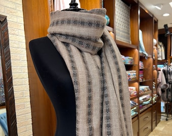 Luxury pink stripe Two-faced use dark green cashmere women's scarf, pure cashmere shawl. The perfect Christmas gift wrap