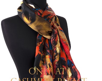 Pure mulberry silk scarves, Flamenco dancer original patterned shawl, first quality in brown and red tones.