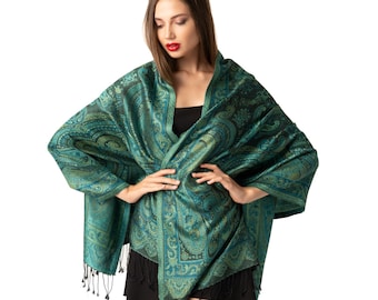 Green and Black traditional handmade pure silk shawl. A perfect gift, stylish and elegant women's wrap