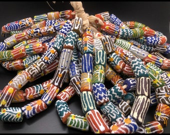 Hand painted African beads, Krobo beads,   Medley painted, Artisan beads for jewellery bracelet making