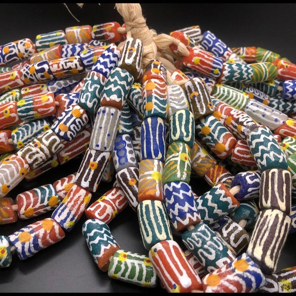 Hand painted African beads, Krobo beads,   Medley painted, Artisan beads for jewellery bracelet making