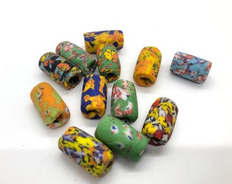 African Trade beads, Krobo ethnic beads, recycled glass beads Tube shaped. beads for jewellery making