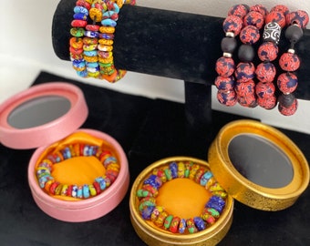Pulsera de cuentas Krobo, pulseras unisex, pulseras hechas a mano con cuentas de polvo de vidrio reciclado