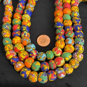 14mm Krobo Beads, Round shaped African recycled glass beads for jewellery making.