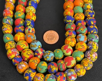 14mm Krobo Beads, Round shaped African recycled glass beads for jewellery making.