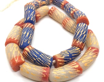 Chunky Chevron Tube Perlen, Afrikanische Krobo Glasperlen für die Schmuckherstellung recycelt.