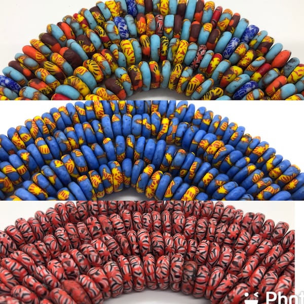 African Krobo beads | Disc Shaped ethnic beads| recycled glass beads donut shaped