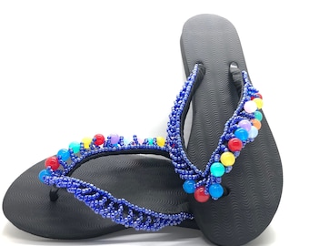 Chanclas / pantuflas hechas a mano / Ropa de verano de Ghana / Tallas 5-6 del Reino Unido / Ropa de playa
