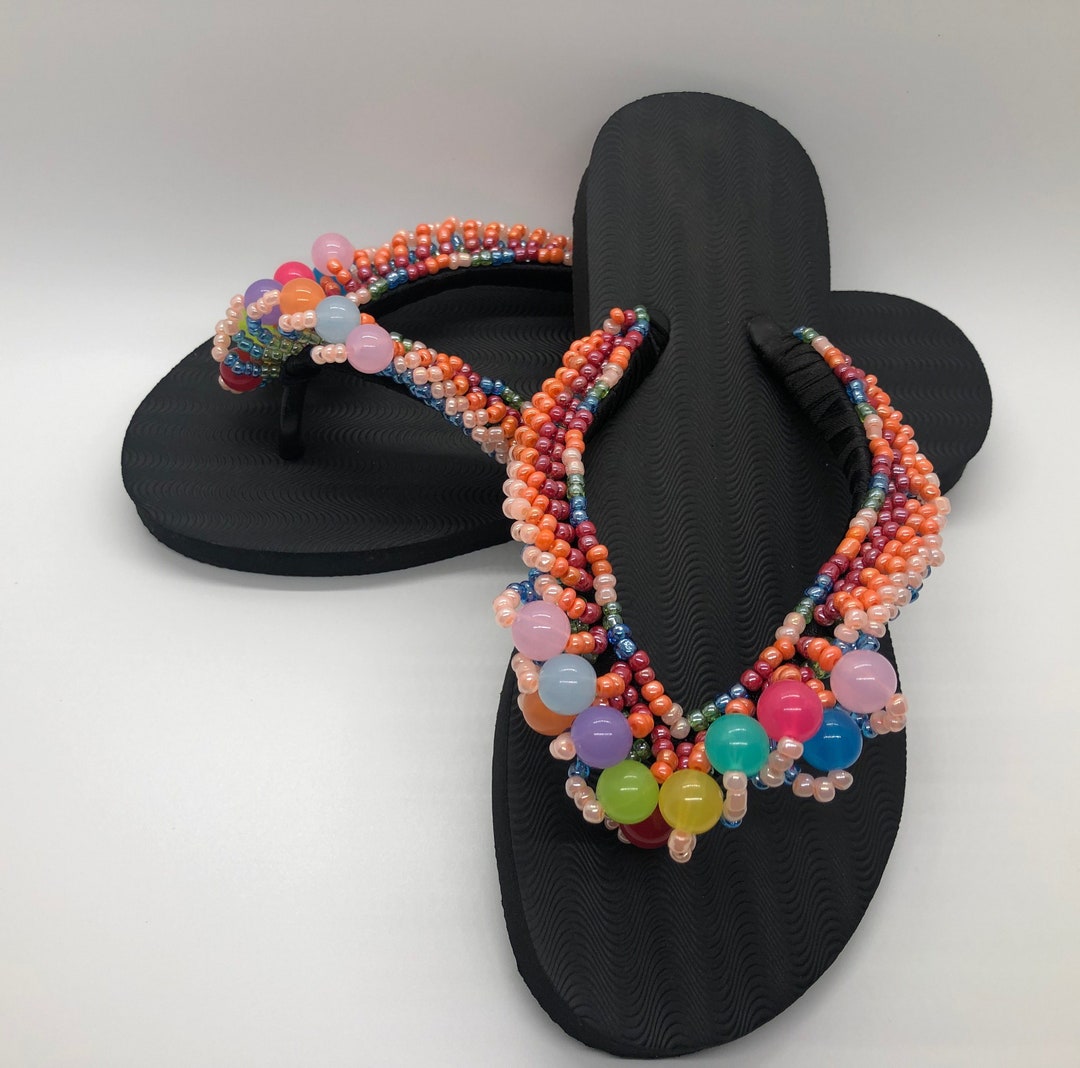 Beaded Flip Flops Slippers Handmade Slippers From Ghana - Etsy