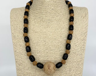 African beaded necklace and bracelets set | Handmade Necklace | wood and Onyx Beads | African Necklace