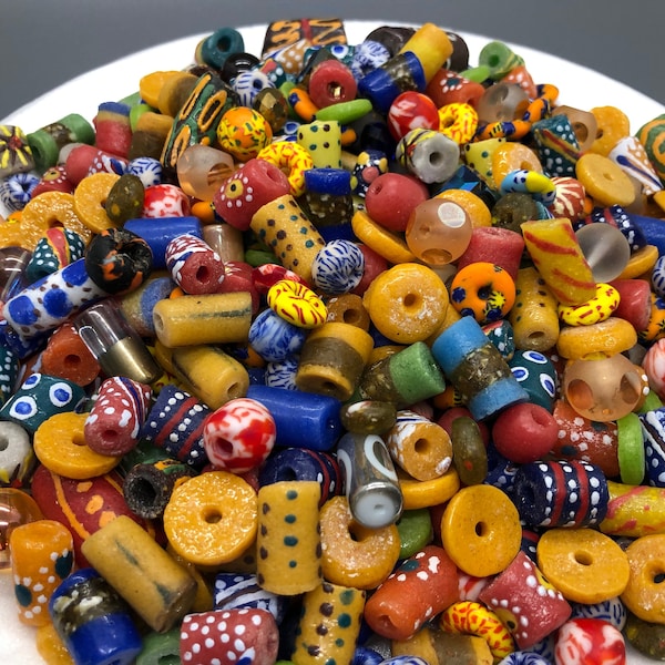 Mixed lot of African Hand painted Krobo glass beads | Assorted African Glass beads