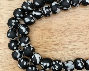 Black and white Round African Krobo recycled glass beads for jewellery making