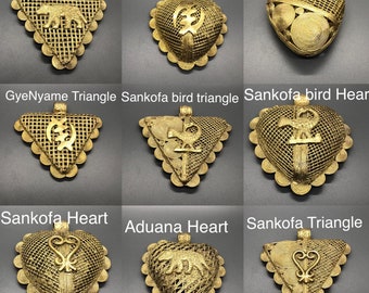 10cm African Brass Pendant Charms | X-LARGE Brass Pendant | Ashanti Brass Pendant in Adinkra symbols| Sankofa Pendants