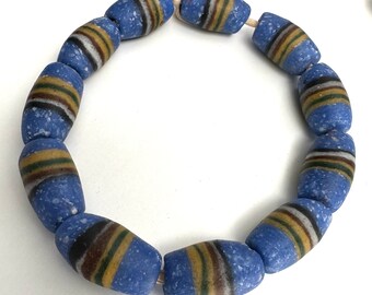 90’s Krobo barrel shaped beads. Recycled glass powder beads from Ghana for jewellery making