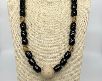 African beaded necklace and bracelets set | Handmade Necklace | wood and Onyx Beads | African Necklace