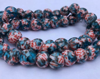 Cuentas africanas de comercio, cuentas Krobo, cuentas de vidrio reciclado redondas de 14 mm de diámetro. Cuentas para la fabricación de joyas.
