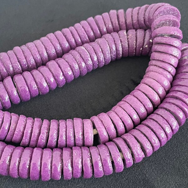 Disc spacer beads made in Ghana, African Krobo recycled glass powder beads | Rondelle beads