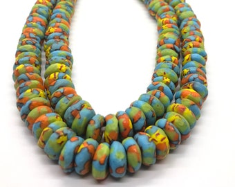 Medley Krobo recycled glass beads donut shaped for jewellery making