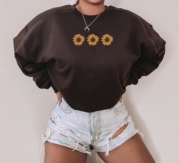 Sunflower Sweatshirt Botanical Sweatshirt Brown Crewneck Minimalist Crewneck Fall Crewnecks Trendy Crewneck Aesthetic Crewneck Fall Apparel