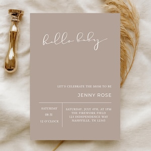 Minimalist Baby Shower Invitation, Beige Minimal Baby Shower Invite, Neutral Baby Shower, Editable Baby Shower Invitation