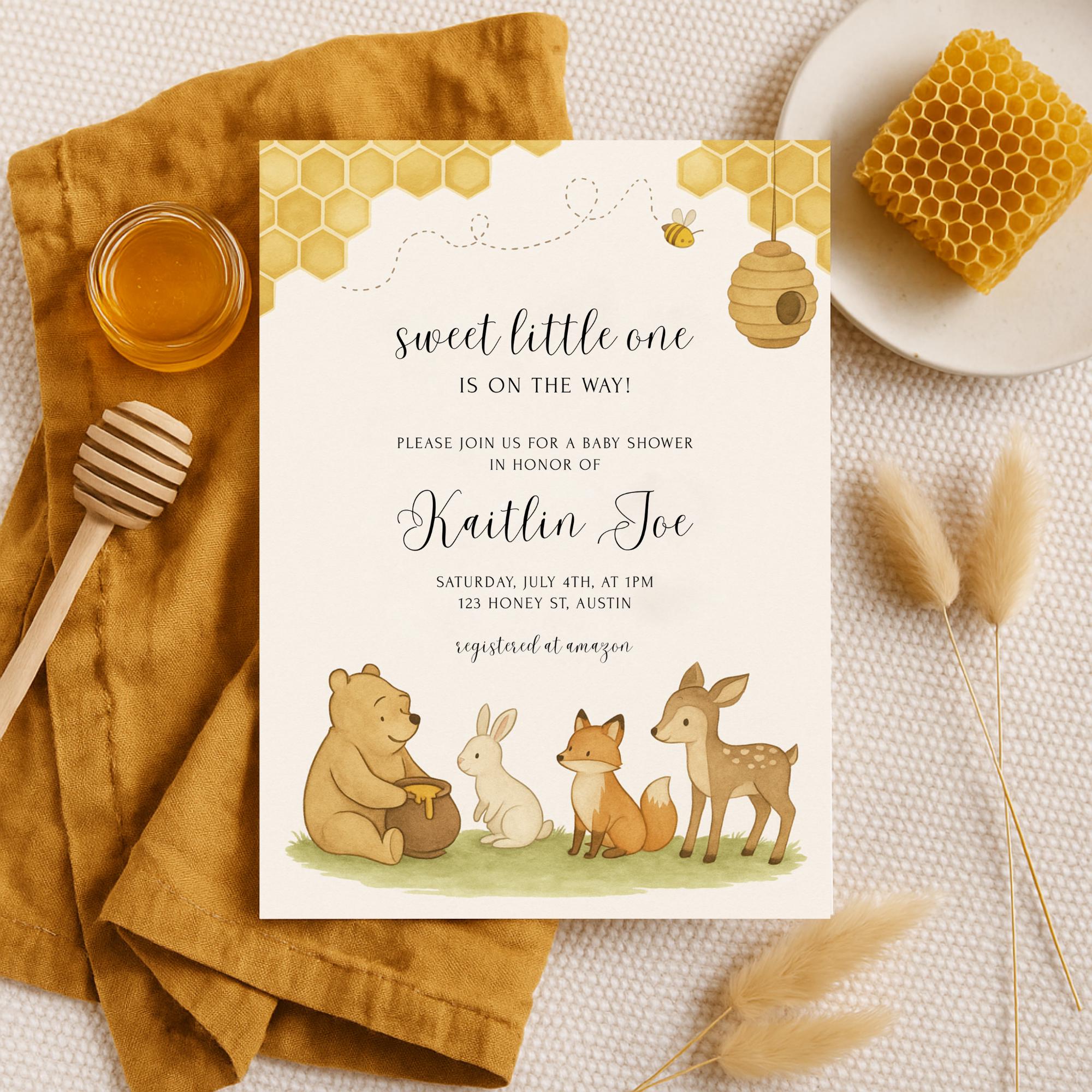 Winnie the Pooh Invitation, Winnie the Pooh Baby Shower Invite, Editable Winnie the Pooh, Instant Download, Printable