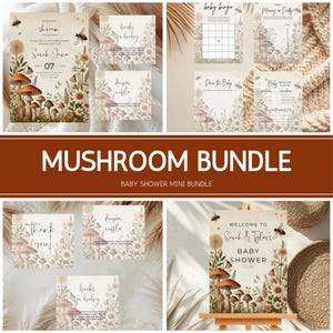 Editable Mushroom Baby Shower Bundle, Baby Mushroom, Baby Invitation, Mushroom Bundle, Wild Mushroom, Editable Gender Neutral Template