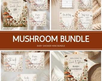 Editable Mushroom Baby Shower Invitation Bundle (Digital Download)