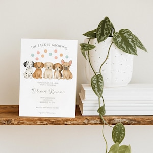 Faire-part pour baby shower pour chiots - Ensemble d'invitations pour une fête à thème chien La meute grandit, décoration de shower de chiot mignon et cartes à imprimer