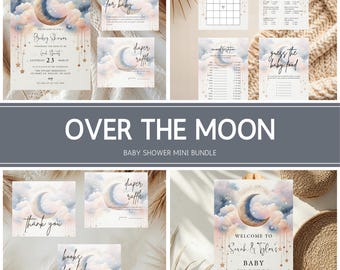 Over The Moon Baby Shower Invitation Bundle (Digital Download)