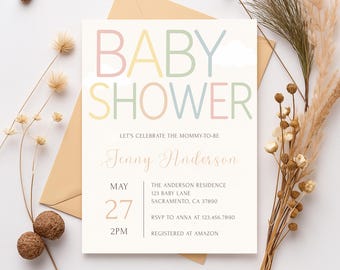 Pastel Rainbow Baby Shower Invitation: Modern Design (Digital Download)