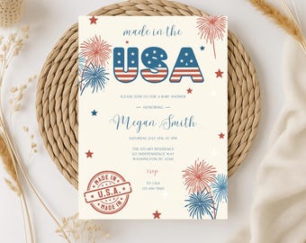 4th of July Baby Shower Invitation: Patriotic USA Theme (Digital Download, Editable Template 5x7” )