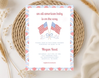 Patriotic Baby Shower Invitation: All American Theme (Digital Download, Editable Template)