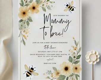 Mommy to Bee Baby Shower Invitation: Wildflower Theme (Digital Download)