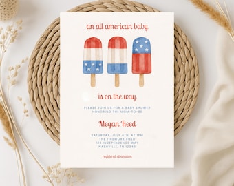 All American Baby Shower Invitation: Red, White & Blue (Digital Download)