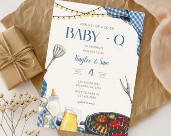 Invito modificabile per baby shower Baby-Q: barbecue in giardino (download digitale 5x7)