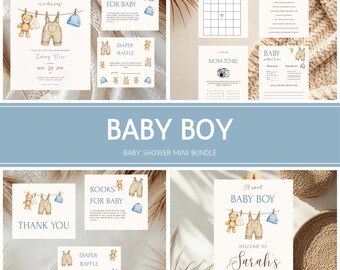 Editable Baby Boy Shower Bundle: Clothesline Invite (Digital Download)