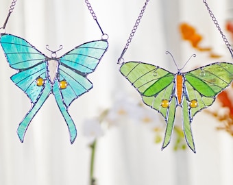 Luna moth stained glass butterfly window hangings butterfly suncather boho stained glass butterfly suncatcher garden decor Mothers Day gift