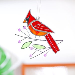 Kardinal Glasmalerei Fensterbehänge Vogel Zweig Vatertagsgeschenk Glasmalerei Vogel Sonnenfänger Kardinal Geschenke Benutzerdefinierte Glasdekor