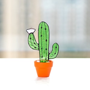 Cactus Plant Stained Glass Succulents Plants Suncatcher Cactus Decor Garden Decor Plants Glass Art, Artificial House Plant,Birthday Gifts