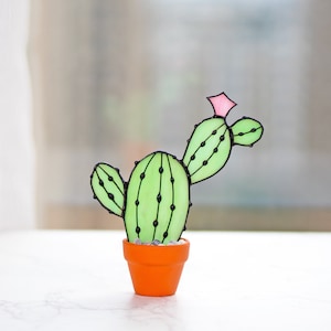 Cactus Plant Stained Glass Succulents Plants Suncatcher Cactus Decor Garden Decor Plants Glass Art, Artificial House Plant,Birthday Gifts