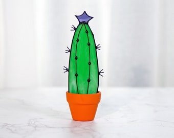 サボテン植物ステンドグラス多肉植物サンキャッチャーサボテン装飾ガーデン装飾植物ガラスアート、人工観葉植物、誕生日プレゼント