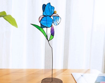ステンドグラス アイリスフラワー ステンドグラス フラワー ボタニカルアート 葉っぱ 植物 サンキャッチャー テーブルデコレーション リビングルーム 母の日 ギフト クリスマス