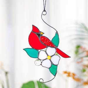 Cardinal stained glass window hangings Cardinal bird suncatcher Mothers Day gift bird stained glass flower cardinal suncatcher Cardinal gift
