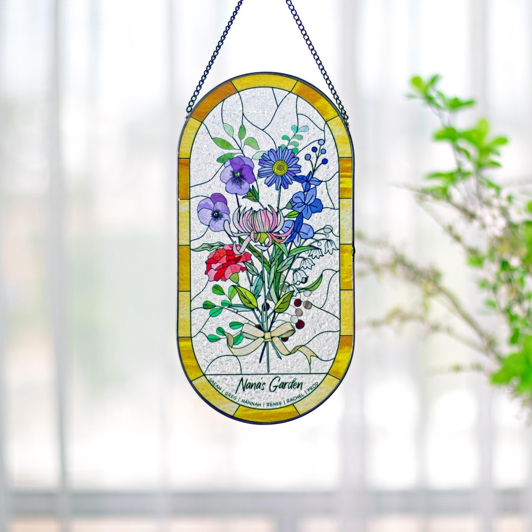 家族の誕生花ブーケ誕生月の花パーソナライズされたステンドグラスの窓