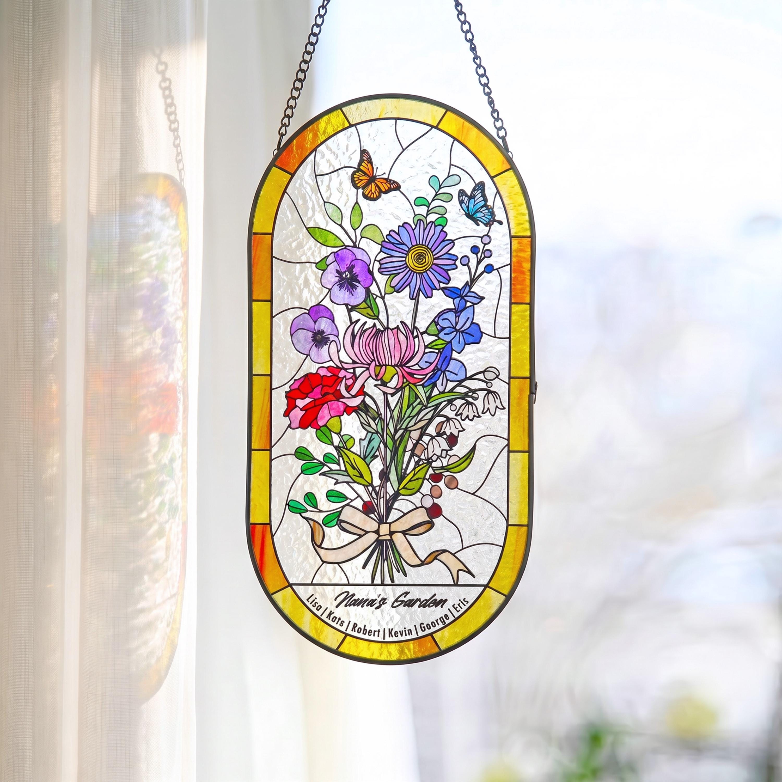 家族の誕生花ブーケ誕生月の花パーソナライズされたステンドグラスの窓